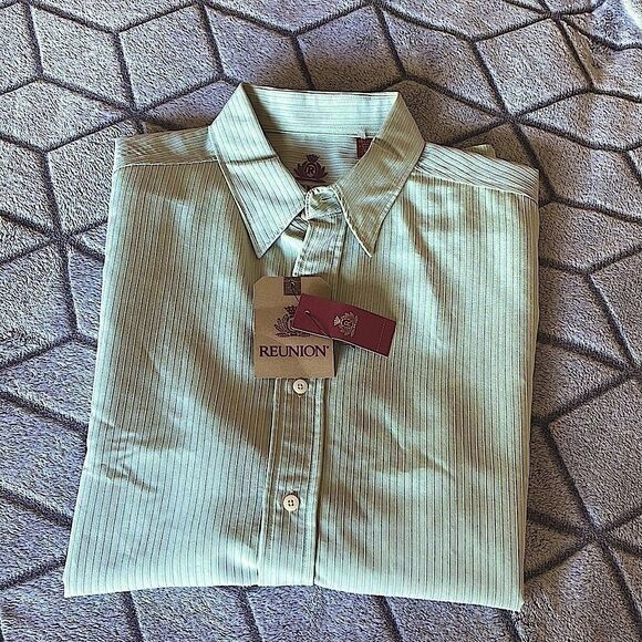 NWT REUNION Button down Shirt. Mint‎ Green w/white striping. Size Large - Picture 3 of 10